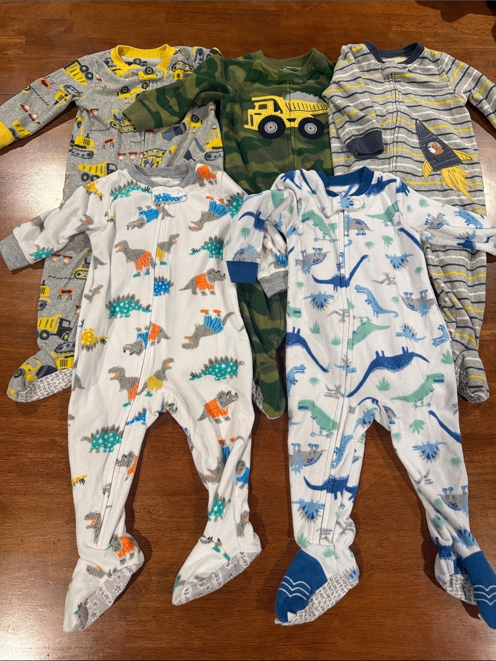 Mixed-Print Kids One-Piece Sleepers - White, Green, Gray